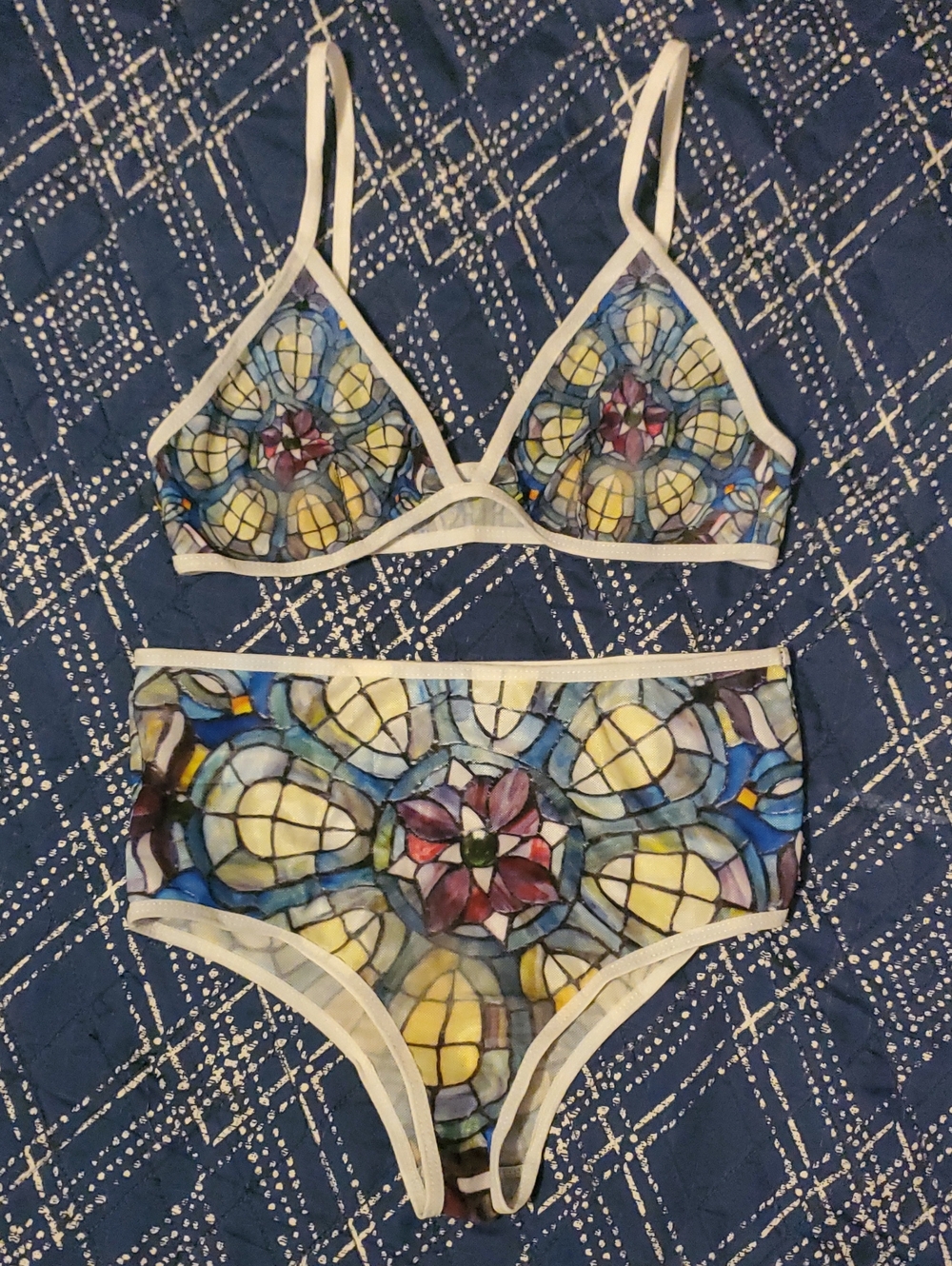 Sheer Stained Glass Print Mesh Lingerie Set